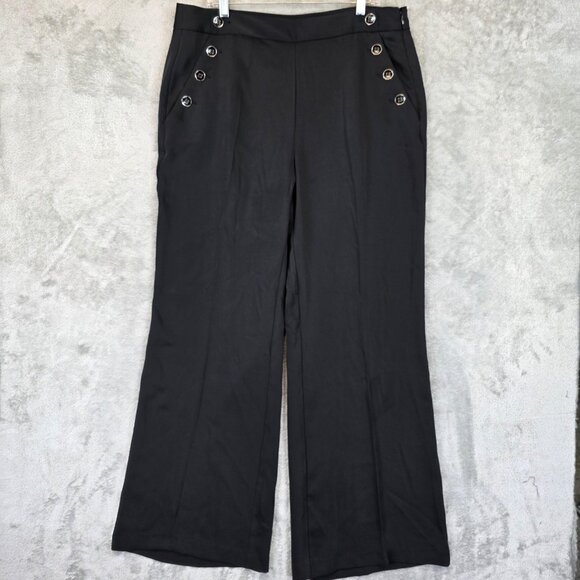 Karl Lagerfeld Pants Womens 16 Black Sailor Button Wide Leg Nautical L38K7214 - Picture 1 of 14